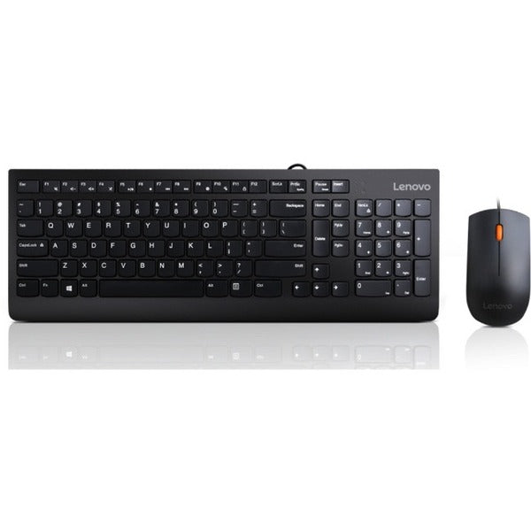 Lenovo 300 USB Combo Keyboard & Mouse - US English - USB Cable Keyboard - English (US) - Black - USB Cable Mouse - Optical - 1600 dpi - Scroll Wheel - Black - Symmetrical - Compatible with PC - Retail - 1 Each
