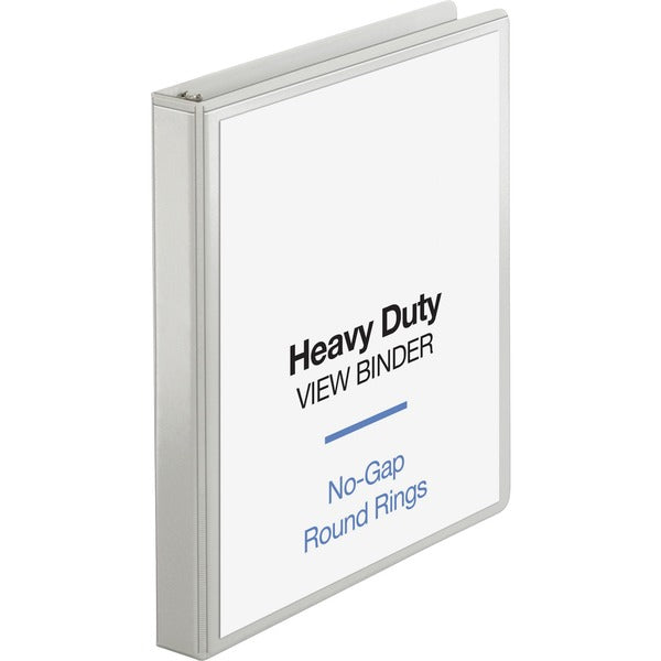 Business Source Heavy-duty View Binder - 1" (25.40 mm) Binder Capacity - Letter - 8 1/2" (215.90 mm) x 11" (279.40 mm) Sheet Size - 225 Sheet Capacity - Fastener(s): Round Ring - Pocket(s): 2, Internal - Polypropylene-covered Chipboard - White - Wrinkle-f