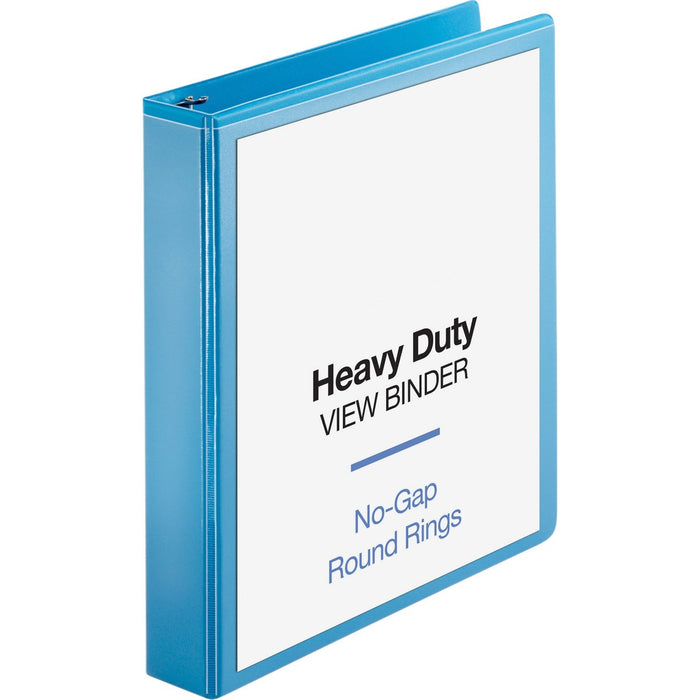 Business Source Heavy-duty View Binder - 1 1/2" (38.10 mm) Binder Capacity - Letter - 8 1/2" (215.90 mm) x 11" (279.40 mm) Sheet Size - 350 Sheet Capacity - Fastener: Round Ring - Pocket: 2, Internal - Polypropylene-covered Chipboard - Light Blue - Wrinkl