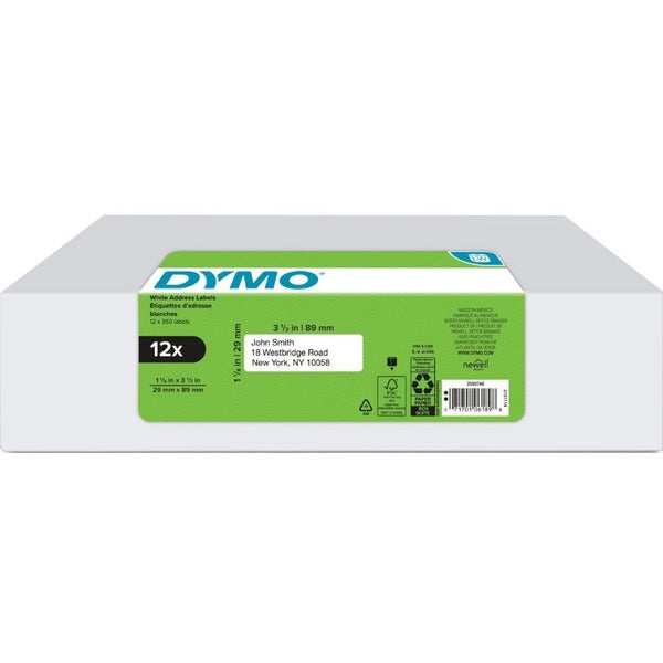 Dymo Address Label - 1 1/8" (28.58 mm) Height x 3 1/2" (88.90 mm) Width - Rectangle - Direct Thermal - White - 1 / Each