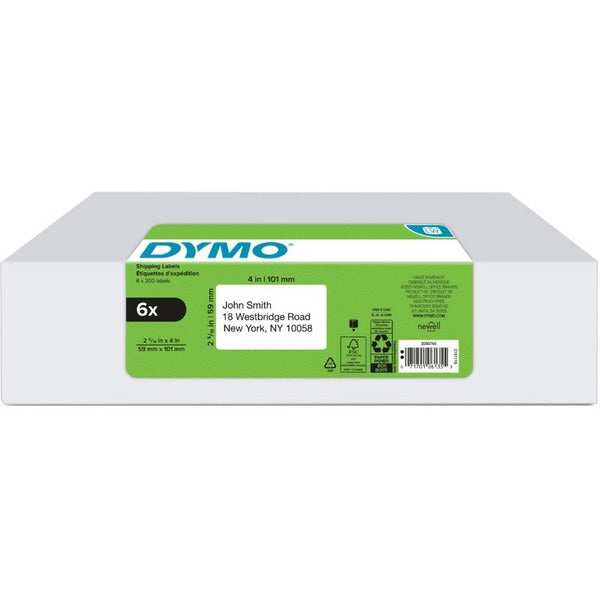 Dymo LabelWriter Large Shipping Labels, Value Pack - 2 5/16" (58.72 mm) Height x 4" (101.60 mm) Width - Roll - Rectangle - Direct Thermal - Black on White - Peel & Stick - 1800 Total Label(s) - 1 Each