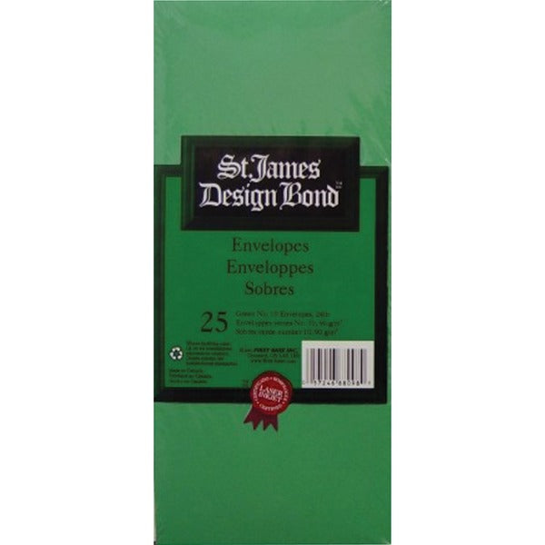 St. James&reg; Holiday Envelope - 4 3/8" Width x 9 1/2" Length - 25 / Pack - Green