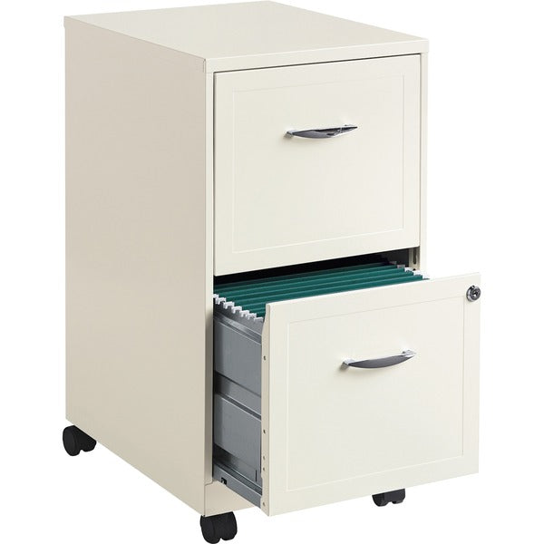 Lorell SOHO White Mobile File Cabinet - 2-Drawer - 14.3" (361.95 mm) Width x 18" (457.20 mm) Depth x 27" (685.80 mm) Height - 2 x Drawer(s) for File, Document - Letter - Casters, Locking Drawer, Glide Suspension, Sturdy, Pull Handle - White - Steel
