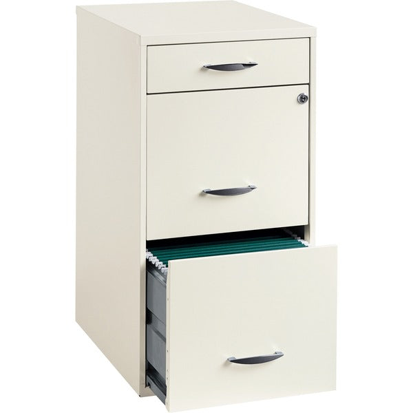 Lorell SOHO White 3-drawer File Cabinet - 14.3" (361.95 mm) Width x 18" (457.20 mm) Depth x 27" (685.80 mm) Height - 3 x Drawer(s) for File, Accessories - Letter - Casters, Locking Drawer, Glide Suspension, Sturdy, Pull Handle - White - Steel