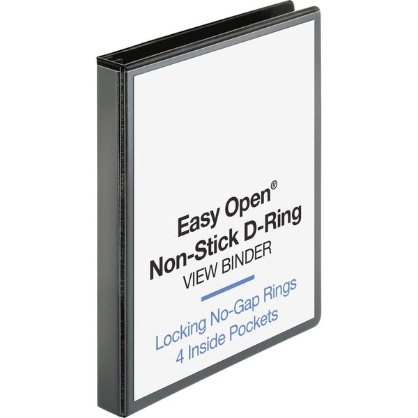 Business Source Locking D-Ring View Binder - 1" (25.40 mm) Binder Capacity - Letter - 8 1/2" (215.90 mm) x 11" (279.40 mm) Sheet Size - 200 Sheet Capacity - Fastener: D-Ring - Pocket: 4, Inside Front & Back - Polypropylene, Chipboard - Black - Recycled -