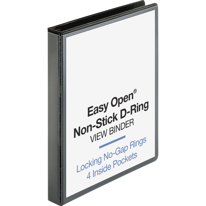Business Source Locking D-Ring View Binder - 1" (25.40 mm) Binder Capacity - Letter - 8 1/2" (215.90 mm) x 11" (279.40 mm) Sheet Size - 200 Sheet Capacity - Fastener: D-Ring - Pocket: 4, Inside Front & Back - Polypropylene, Chipboard - Black - Yes - Locki
