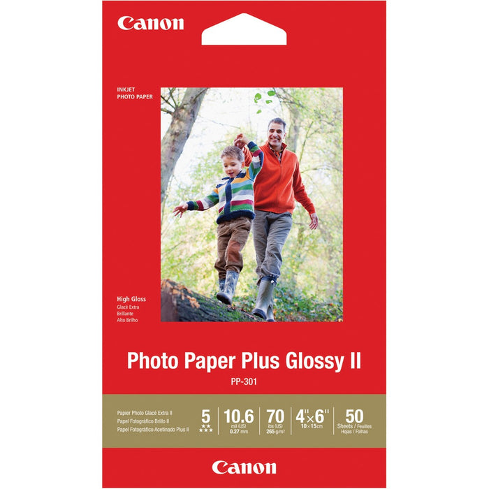 Canon PP-301 Photo Paper Plus Glossy II - 4" (101.60 mm) x 6" (152.40 mm) - 70 lb (31751.47 g) Basis Weight - 260 g/m² Grammage - Glossy - White - 1 Each