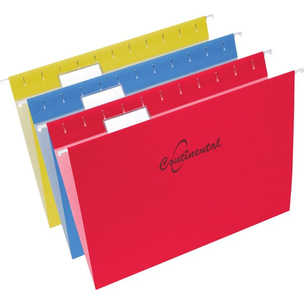 Continental Letter Recycled Hanging Folder - 8 1/2" (215.90 mm) x 11" (279.40 mm) - 11 pt. (3.87 mm) - Red, Blue, Yellow - 60% Recycled - 25 / Box