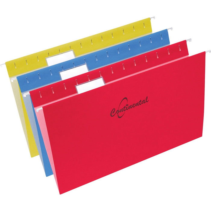 Continental Legal Recycled Hanging Folder - 8 1/2" (215.90 mm) x 14" (355.60 mm) - 11 pt. (3.87 mm) - Red, Blue, Yellow - 100% Recycled - 25 / Box