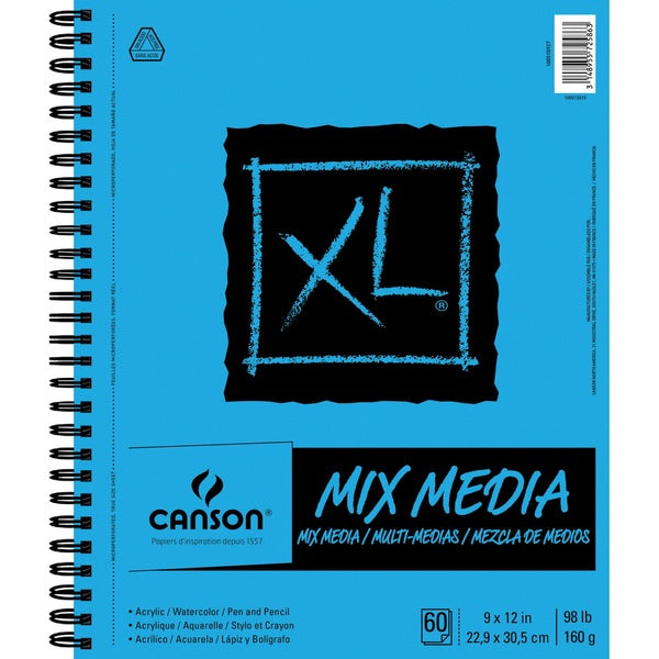 Canson XL Mix Media - 60 Sheets - 120 Pages - Plain - Wire Bound - 98 lb (44452.05 g) Basis Weight - 160 g/m² Grammage - 9" (228.60 mm) x 12" (304.80 mm) Sheet Size x 10.20" (259.08 mm) Width x 0.60" (15.24 mm) Depth x 12" (304.80 mm) Length - White