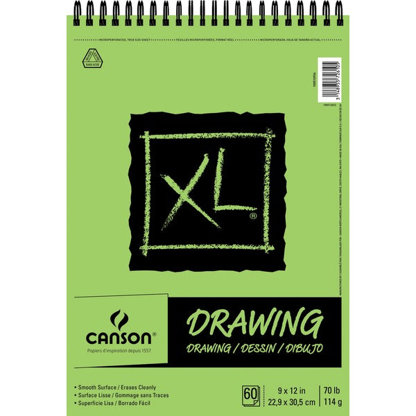 Canson XL Drawing - 60 Sheets - Twin Wirebound - 70 lb (31751.47 g) Basis Weight - 114 g/m² Grammage - 9" (228.60 mm) x 12" (304.80 mm) Sheet Size - Micro Perforated, Removable, Erasable, Smooth, Acid-free - 1 Each