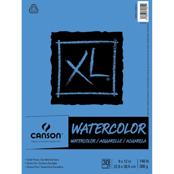 Canson XL Watercolor - 30 Sheets - 60 Pages - Twin Wirebound - 140 lb (63502.93 g) Basis Weight - 300 g/m² Grammage - 9" (228.60 mm) x 12" (304.80 mm) Sheet Size - Erasable, Acid-free Paper, Micro Perforated, Heavyweight Sheet, Textured - 1 Each