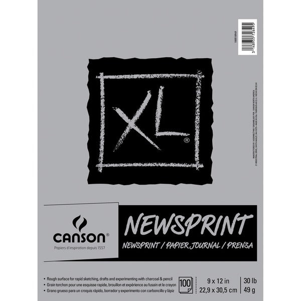 Canson XL Newsprint - 100 Sheets - Twin Wirebound - 30 lb (13607.77 g) Basis Weight - 49 g/m² Grammage - 9" (228.60 mm) x 12" (304.80 mm) Sheet Size - Micro Perforated, Removable, Erasable, Textured - 1 Each