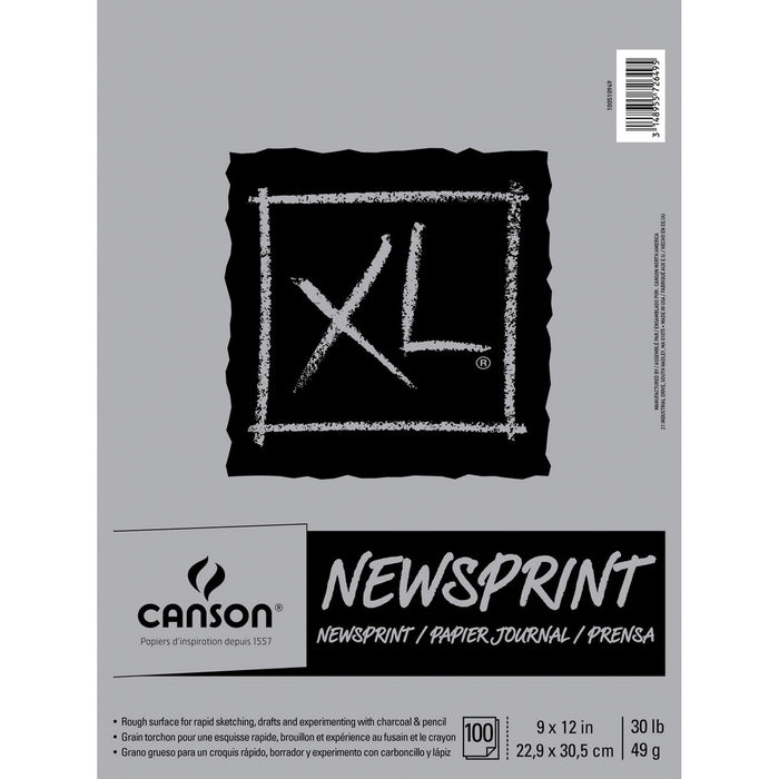 Canson XL Newsprint - 100 Sheets - Twin Wirebound - 30 lb (13607.77 g) Basis Weight - 49 g/m² Grammage - 9" (22.86 cm) x 12" (30.48 cm) Sheet Size - Micro Perforated, Removable, Erasable, Textured - 1 Each