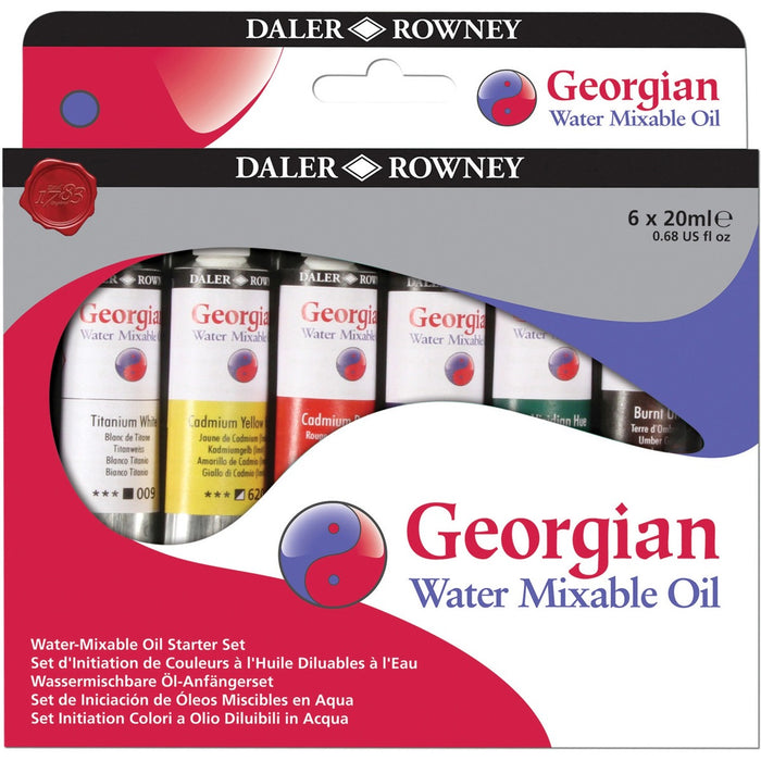 Daler-Rowney Georgian Oil Paint - 6 Color(s) - French Ultramarine, Titanium White, Viridian Hue, Yellow Ochre, Crimson Alizarin Hue, Cadmium Yellow Hue - 20 mL - 6 / Set