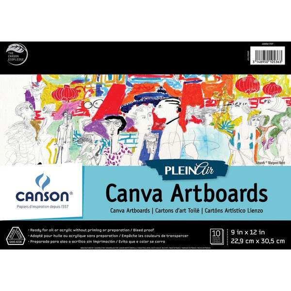 Canson Plein Air Canva Art Board Pad - 10 Sheets - 20 Pages - Glued - 9" (228.60 mm) x 12" (304.80 mm) Sheet Size - Textured, Acid-free, Rigid - 1 Each