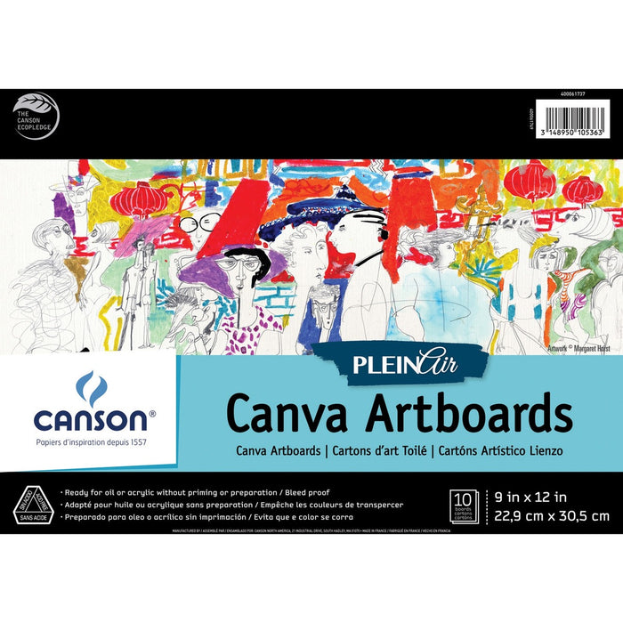 Canson Plein Air Canva Art Board Pad - 10 Sheets - 20 Pages - Glued - 9" (22.86 cm) x 12" (30.48 cm) Sheet Size - Textured, Acid-free, Rigid - 1 Each