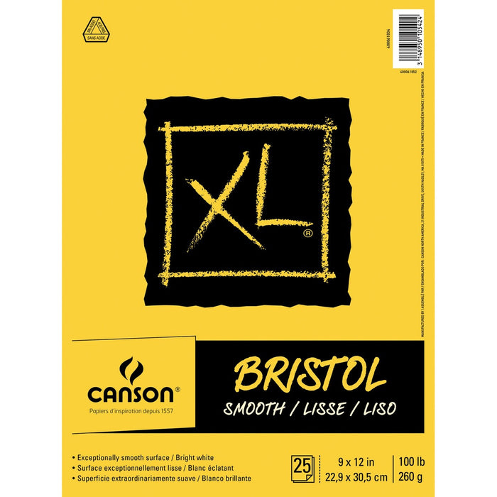 Canson XL Bristol - 25 Pages - 100 lb (45359.24 g) Basis Weight - 260 g/m² Grammage - 9" (22.86 cm) x 12" (30.48 cm) Sheet Size - Micro Perforated, Removable, Smooth, Heavyweight, Erasable, Acid-free - 1 Each