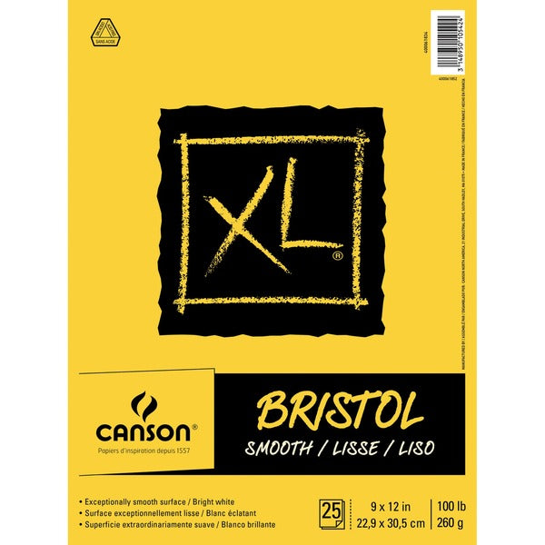 Canson XL Bristol - 25 Pages - 100 lb (45359.24 g) Basis Weight - 260 g/m² Grammage - 9" (228.60 mm) x 12" (304.80 mm) Sheet Size - Micro Perforated, Removable, Smooth, Heavyweight, Erasable, Acid-free - 1 Each