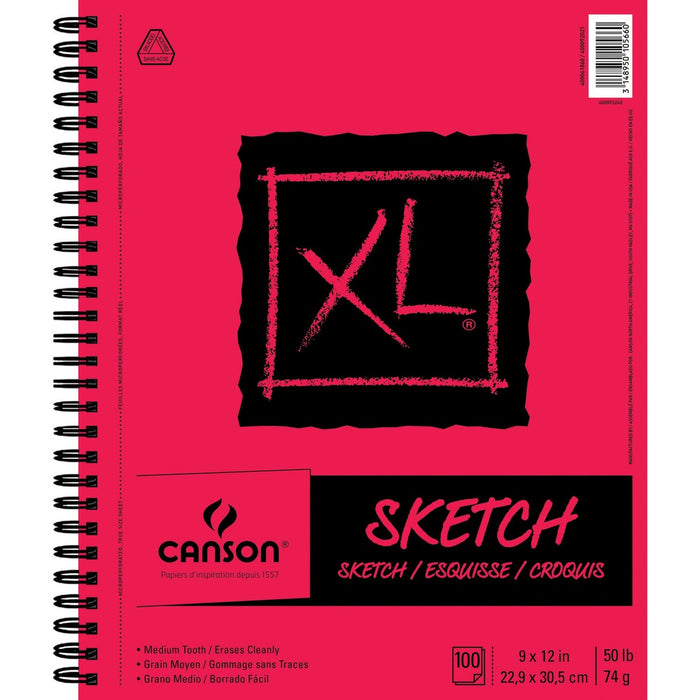 Canson XL Sketch - 100 Sheets - Twin Wirebound - 50 lb (22679.62 g) Basis Weight - 74 g/m² Grammage - 9" (22.86 cm) x 12" (30.48 cm) Sheet Size - Micro Perforated, Removable, Erasable, Smooth, Acid-free - 1 Each