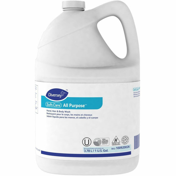 Soft Care All-Purpose Hand, Hair, and Body Wash. - Lemon Scent - 3.79 L - Dirt Remover, Soil Remover - Hand, Hair, Body - Pink - pH Balanced, Triclosan-free, Paraben-free, CDEA-free - 1 Each