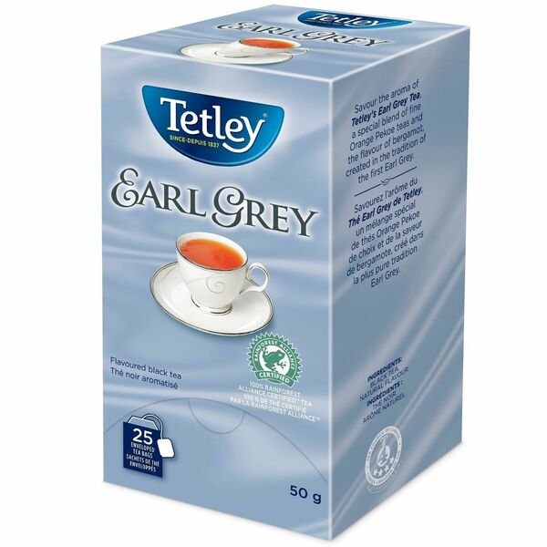 Tetley Earl Grey Tea Black Tea - Black Tea - 1.8 oz (50 g) - Teabag - 25 / Box