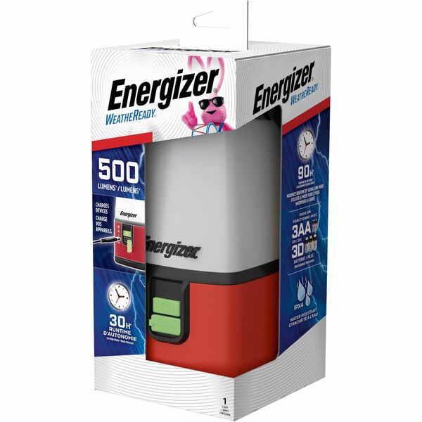 Energizer Weatheready&reg; Emergency Lantern - LED - 500 lm Lumen - AA - Battery - Water Resistant - Red, Gray - 1 Pack