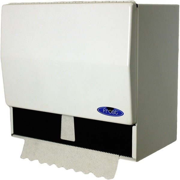 Frost Universal Paper Towel Dispenser - Singlefold, Roll - 6" (152.40 mm) Roll Diameter - Steel - White - Durable, Long Lasting, Hinged Door - 1 Each