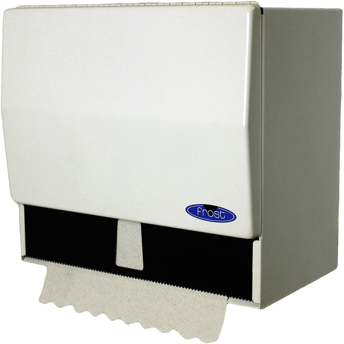 Frost Universal Paper Towel Dispenser - Singlefold, Roll - 6" (152.40 mm) Roll Diameter - Steel - White - Durable, Long Lasting, Hinged Door - 1 Each