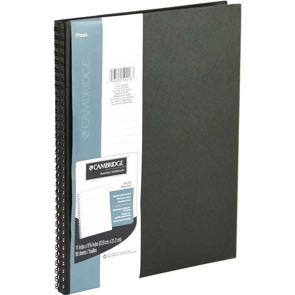 Cambridge Notebook - 160 Pages - Wire Bound - Ruled Margin - 8 3/8" (21.27 cm) x 11" (27.94 cm) Sheet Size - Hard Cover, Textured, Pocket - Recycled - 1 Each