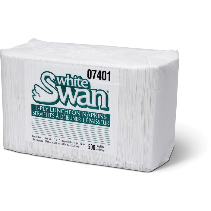 White Swan 1-ply Luncheon Napkins - 1 Ply - 4 Fold - 11" (279.40 mm) Width x 13" (330.20 mm) Length - Paisley Embossing Pattern - White - 500/Pack - 500 / Pack