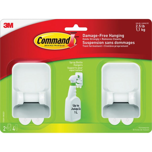 Command Spray Bottle Hangers - 2.50 lb (1133.98 g) Capacity - for Bottle, Drywall, Glass, Kitchen, Laundry Room, Metal, Paint, Tile, Wood - White - 2 / Pack