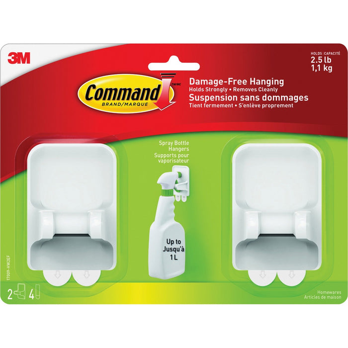 Command Spray Bottle Hangers - 2.50 lb (1133.98 g) Capacity - for Bottle, Drywall, Glass, Kitchen, Laundry Room, Metal, Paint, Tile, Wood - White - 2 / Pack