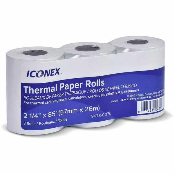 ICONEX Cash Register Roll - 2 1/4" (57.15 mm) x 85 ft (25.91 m) - Durable, BPA Free - 3 / Pack