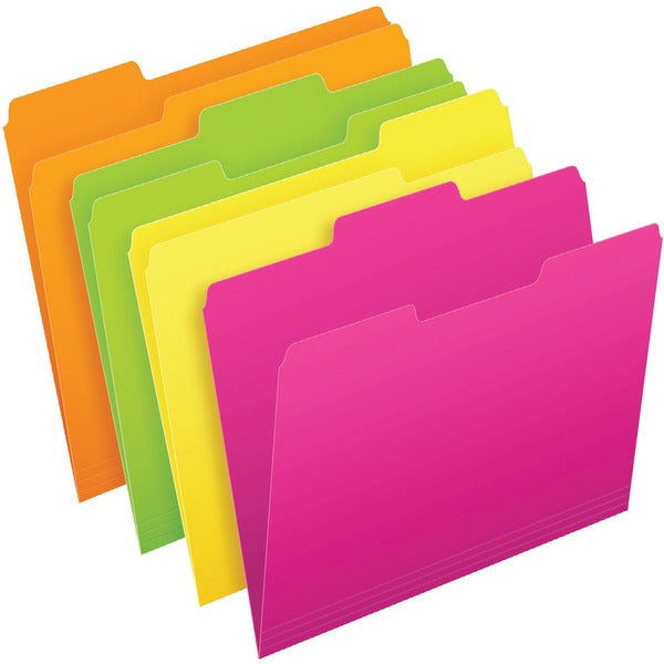 Pendaflex Glow 1/2 Tab Cut Letter Recycled Top Tab File Folder - 8 1/2" (215.90 mm) x 11" (279.40 mm) - Neon Green, Neon Orange, Neon Pink, Neon Yellow - 24 / Pack