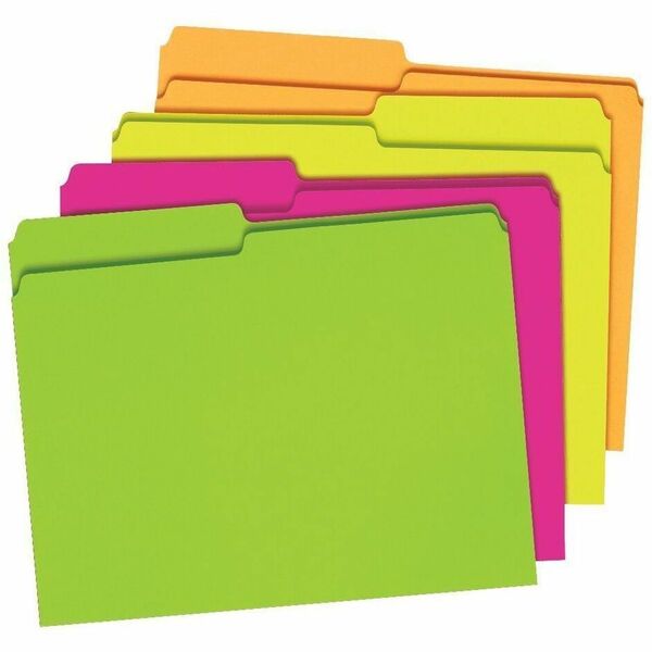 Pendaflex Glow 1/2 Tab Cut Letter Recycled Top Tab File Folder - 8 1/2" (215.90 mm) x 11" (279.40 mm) - Neon Green, Neon Orange, Neon Pink, Neon Yellow - 24 / Pack