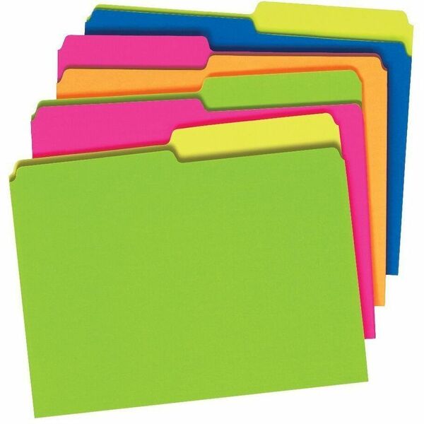 Pendaflex Twisted Glow 1/2 Tab Cut Letter Recycled Top Tab File Folder - 8 1/2" (215.90 mm) x 11" (279.40 mm) - Top Tab Location - Assorted Tab Position - Blue/Yellow, Green/Yellow, Green/Pink, Pink/Orange - 24 / Pack