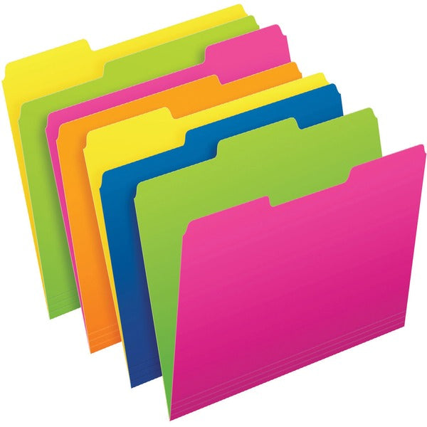 Pendaflex Twisted Glow 1/2 Tab Cut Letter Recycled Top Tab File Folder - 8 1/2" (215.90 mm) x 11" (279.40 mm) - Top Tab Location - Assorted Tab Position - Blue/Yellow, Green/Yellow, Green/Pink, Pink/Orange - 24 / Pack