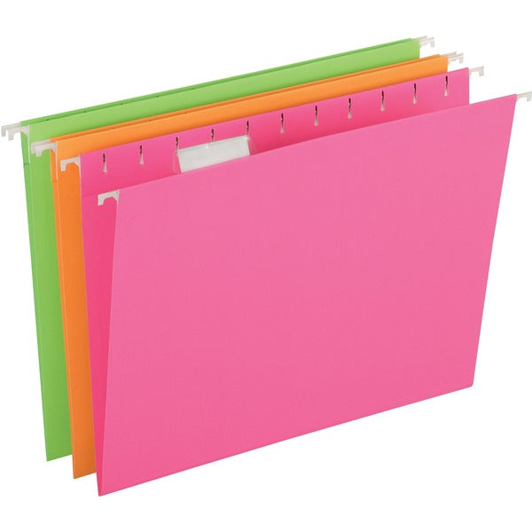 Pendaflex 1/5 Tab Cut Letter Recycled Hanging Folder - 8 1/2" (215.90 mm) x 11" (279.40 mm) - 11 pt. (3.87 mm) - Neon Pink, Neon Orange, Neon Green - 12 / Pack