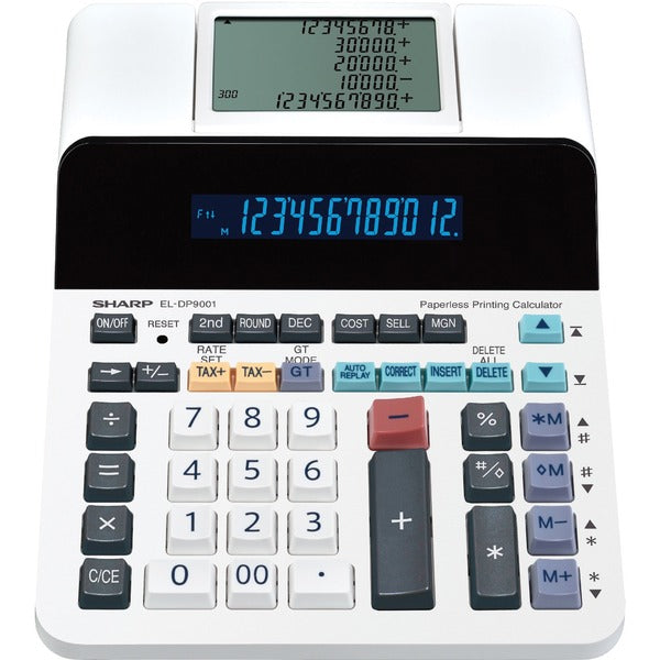 Sharp ELDP9001 Paperless Printing Calculator - Dual Power - 12 Digits - LCD - AC/DC Supply Powered - 2.6" (66.04 mm) Height x 7.6" (193.04 mm) Width x 10" (254 mm) Depth - White - Desktop - 1 Each