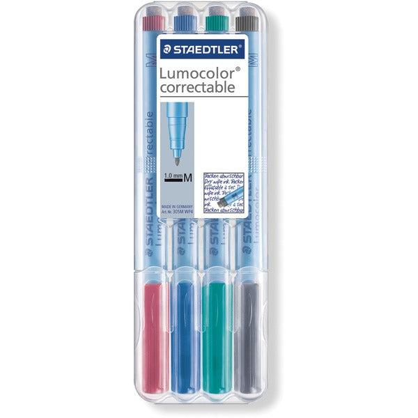 Lumocolor Medium Point Dry-Erase Markers - 1 mm (0.04") Medium Marker Point - Black, Blue, Green, Red Ink - Water Based - 1 / Set