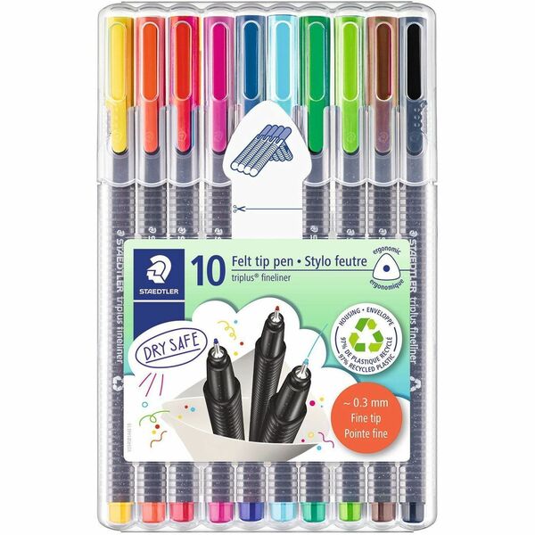 Staedtler Triplus Fineliner 10-piece Porous Point Pens - 0.3 mm (0.01") Fine Pen Point - Water Based - 10 Each