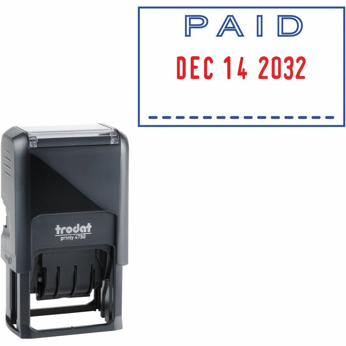 Trodat PAID Text Window Self-inking Dater - PAID - Blue, Red - No - 1 Each