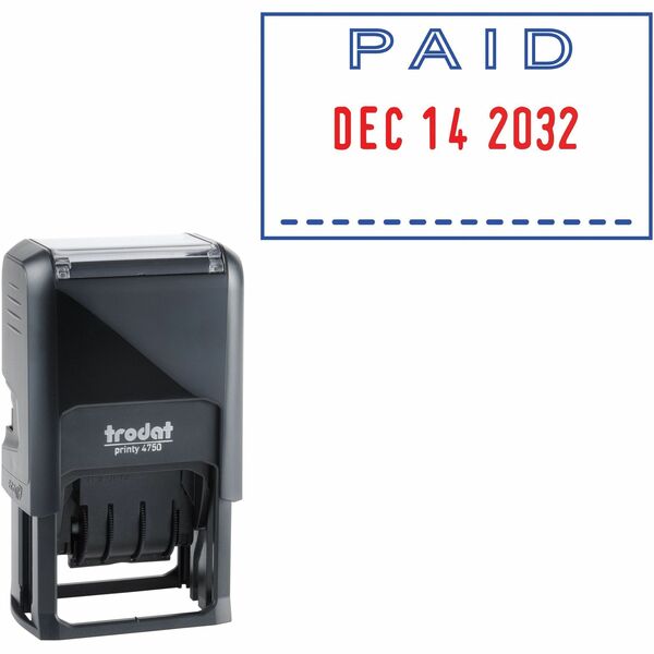 Trodat PAID Text Window Self-inking Dater - PAID - Blue, Red - 1 Each