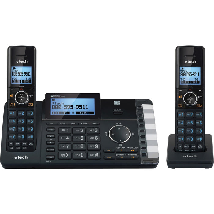 VTech DECT 6.0 Cordless Phone - Table Mount, Wall Mountable - Black - 2 x Phone Line - 2 x Handset - Speakerphone - Answering Machine - Hearing Aid Compatible