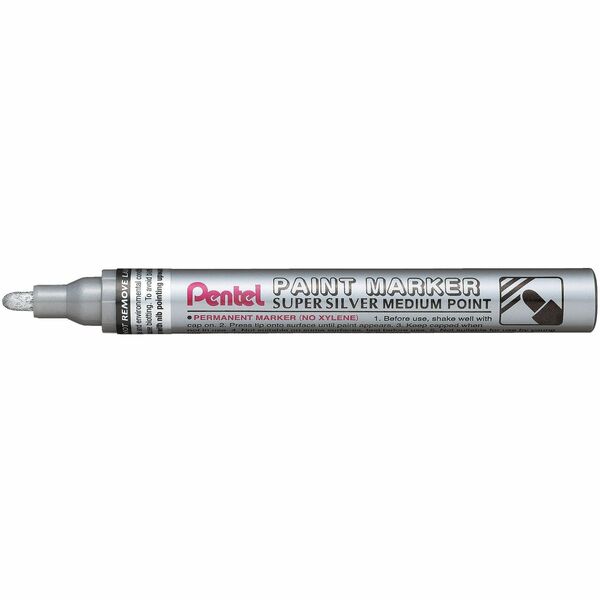 Pentel Medium Point Bullet Tip - Silver Ink - Medium Bullet Marker Point - Silver Ink - Oil Based, Pigment-based - Metal Barrel - 1 Each