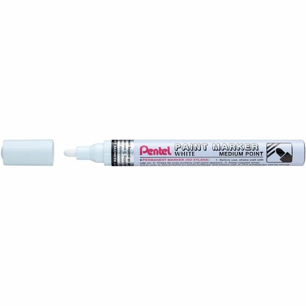 Pentel Medium Point Bullet Tip - White Ink - Medium Bullet Marker Point - White Ink - Oil Based, Pigment-based - Metal Barrel - 1 Each