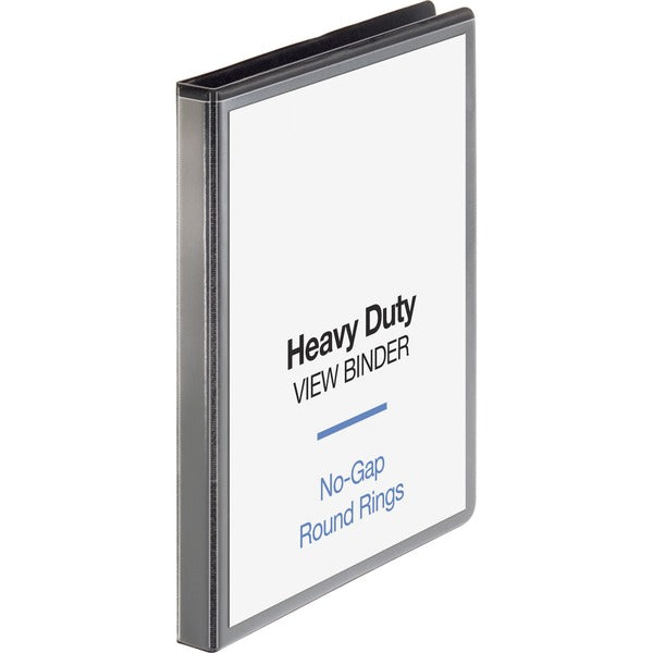 Business Source Heavy-duty View Binder - 1/2" Binder Capacity - Letter - 8 1/2" x 11" Sheet Size - 125 Sheet Capacity - Round Ring Fastener(s) - 2 Internal Pocket(s) - Polypropylene, Chipboard - Black - Heavy Duty, Wrinkle-free, Gap-free Ring, Non-glare,