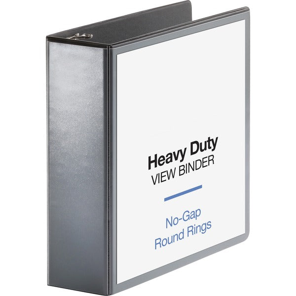 Business Source Heavy-duty View Binder - 3" (76.20 mm) Binder Capacity - Letter - 8 1/2" (215.90 mm) x 11" (279.40 mm) Sheet Size - 625 Sheet Capacity - Fastener(s): Round Ring - Pocket(s): 2, Internal - Polypropylene, Chipboard - Black - Heavy Duty, Wrin