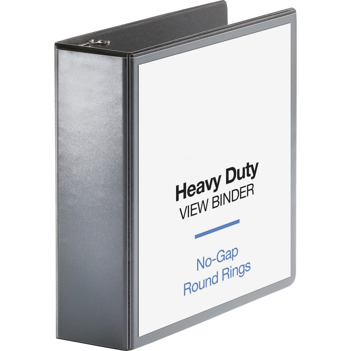 Business Source Heavy-duty View Binder - 3" (76.20 mm) Binder Capacity - Letter - 8 1/2" (215.90 mm) x 11" (279.40 mm) Sheet Size - 625 Sheet Capacity - Fastener: Round Ring - Pocket: 2, Internal - Polypropylene, Chipboard - Black - Heavy Duty, Wrinkle-fr